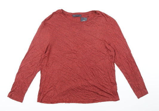 M&S Womens Red Polka Dot Viscose Basic T-Shirt Size 14 Boat Neck