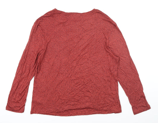 M&S Womens Red Polka Dot Viscose Basic T-Shirt Size 14 Boat Neck