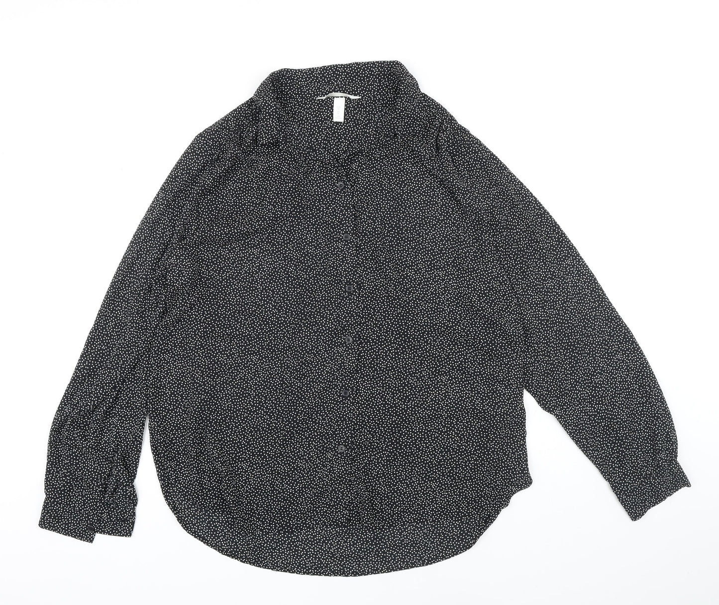 H&M Womens Black Geometric Viscose Tunic Blouse Size M Collared