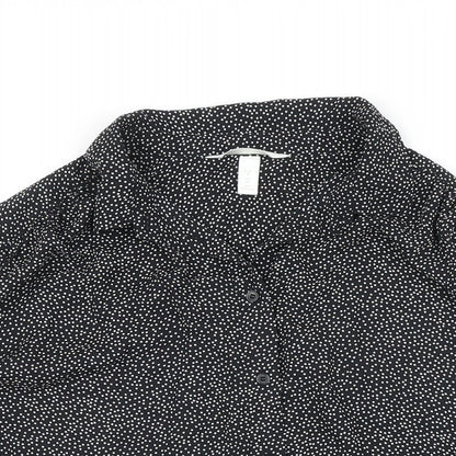 H&M Womens Black Geometric Viscose Tunic Blouse Size M Collared