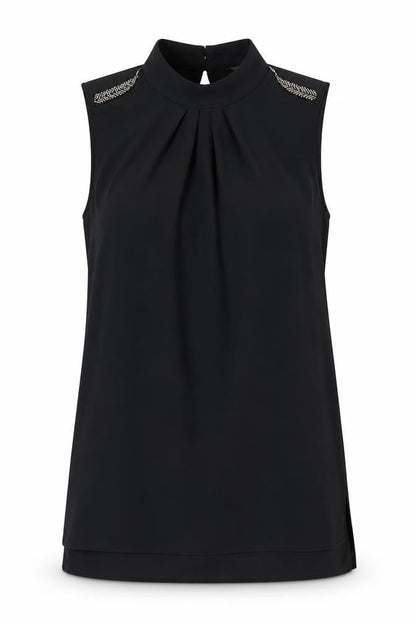 Next Womens Black Polyester Tunic Blouse Size 6 Mock Neck - Beaded Shoulders