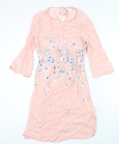 Zarina weekend Womens Pink Floral Viscose Sheath Size 14 Boat Neck