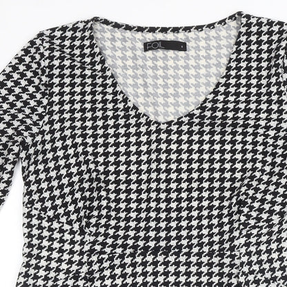 Foil Womens Multicoloured Houndstooth Polyester Shift Size S V-Neck