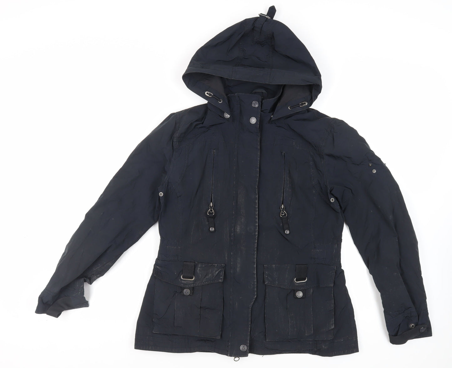 Sailors & Brides Womens Black Jacket Size M Zip - Hooded Water Resistant