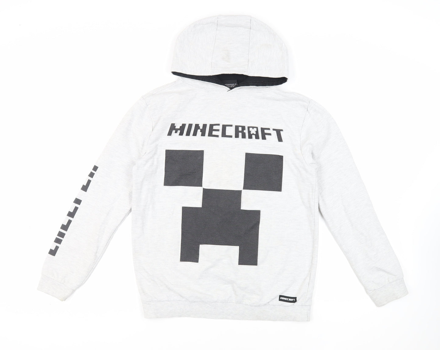Jinx Boys Grey Cotton Pullover Hoodie Size 14-15 Years Pullover - Minecraft