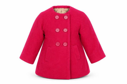 Front view of Zara girls’ pink basic coat coat, size 9-12, months button