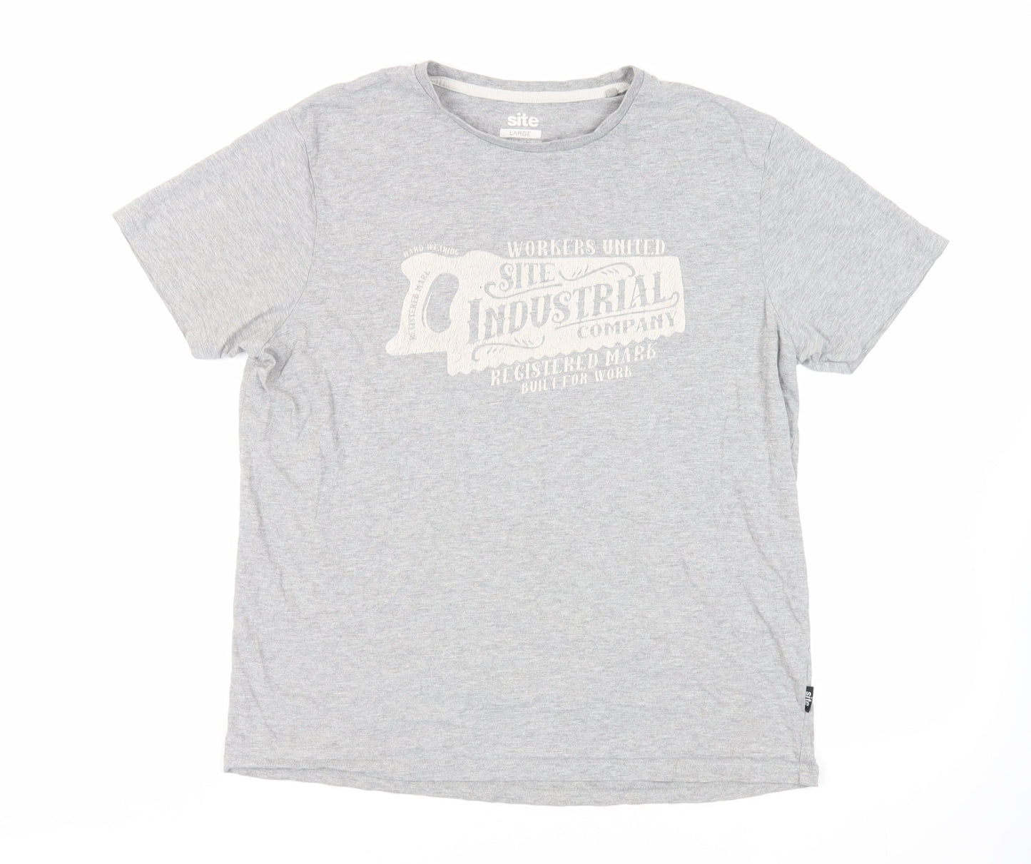 Site Mens Grey Cotton T-Shirt Size L Crew Neck