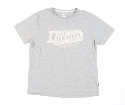 Site Mens Grey Cotton T-Shirt Size L Crew Neck