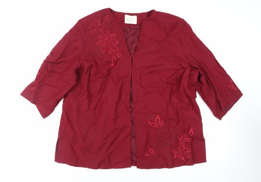 Ann Harvey Womens Red Jacket Blazer Size 22 Hook & Eye - Embroidered Beaded