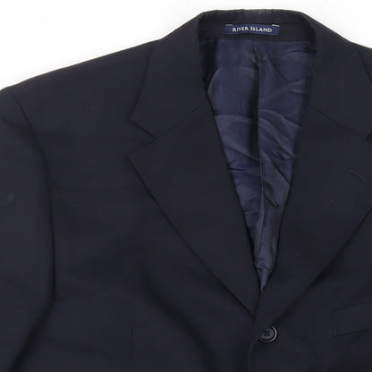 Mens UK Size 42 River Island Regular Blue Suit Jacket