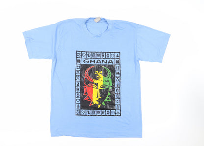 Kamiza Mens Blue Cotton T-Shirt Size M Crew Neck - Ghana