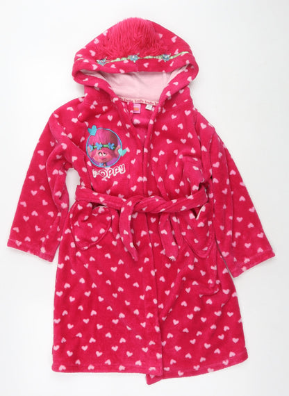 Trolls Girls Pink Geometric Polyester Kimono Gown Size 5-6 Years Tie