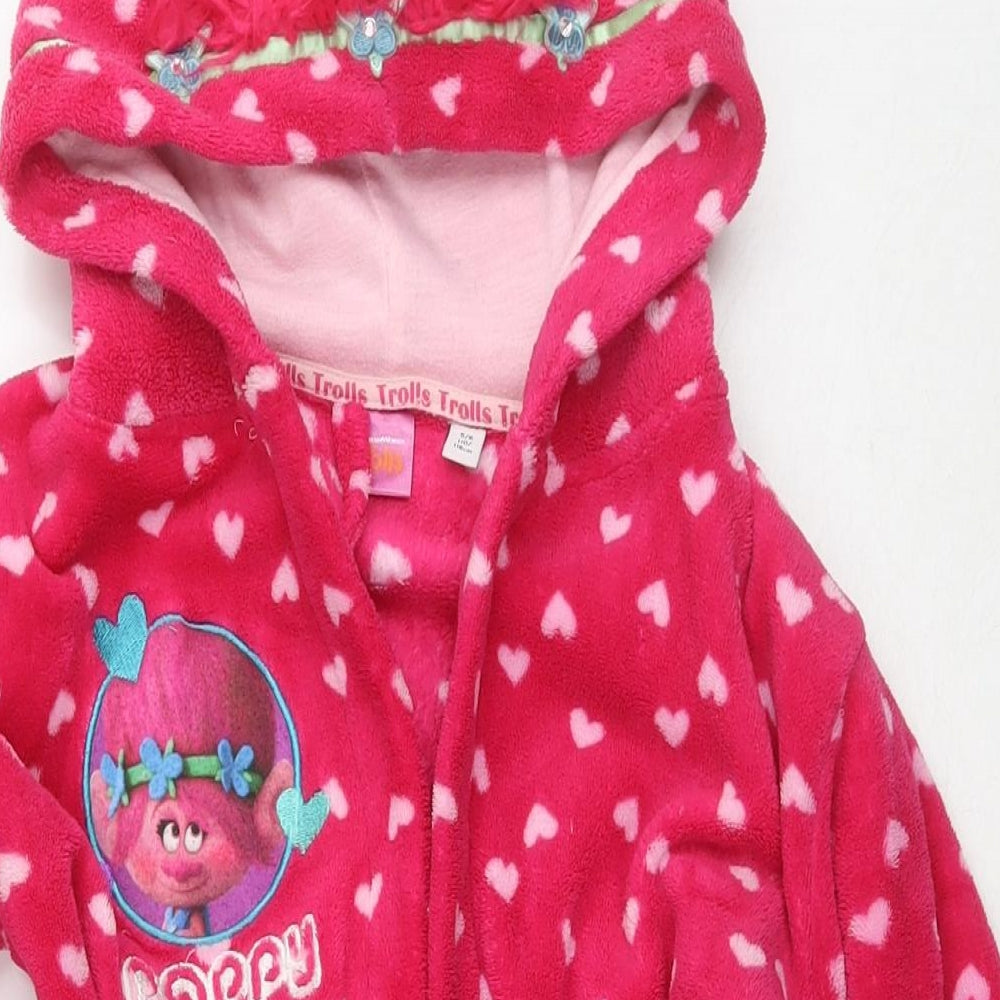 Trolls Girls Pink Geometric Polyester Kimono Gown Size 5-6 Years Tie