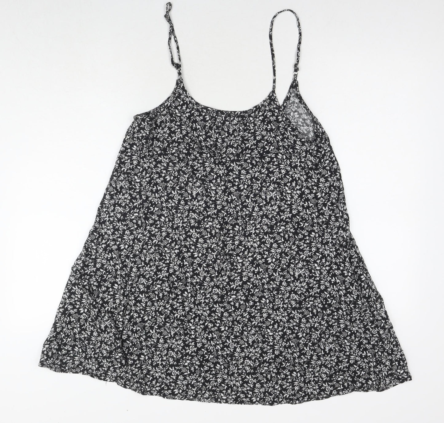 Brandy Melville Womens Black Floral Cotton Tank Dress Size 14 Round Neck Pullover