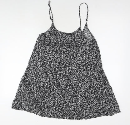 Brandy Melville Womens Black Floral Cotton Tank Dress Size 14 Round Neck Pullover