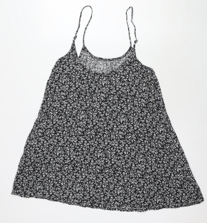 Brandy Melville Womens Black Floral Cotton Tank Dress Size 14 Round Neck Pullover