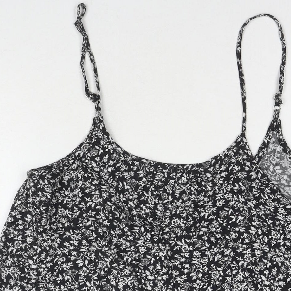 Brandy Melville Womens Black Floral Cotton Tank Dress Size 14 Round Neck Pullover