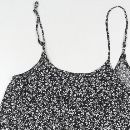Brandy Melville Womens Black Floral Cotton Tank Dress Size 14 Round Neck Pullover