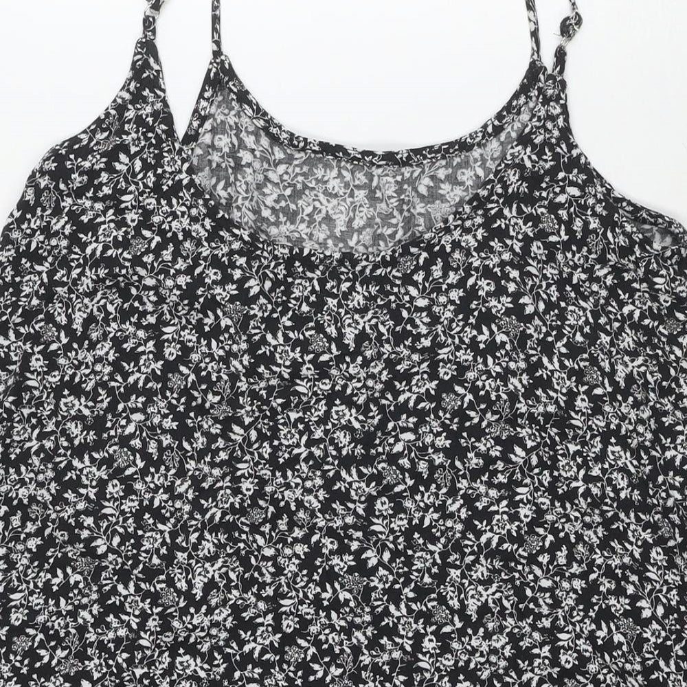 Brandy Melville Womens Black Floral Cotton Tank Dress Size 14 Round Neck Pullover
