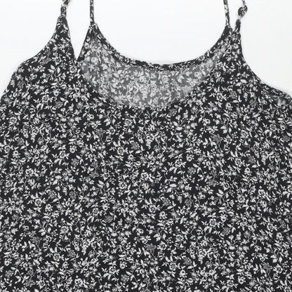 Brandy Melville Womens Black Floral Cotton Tank Dress Size 14 Round Neck Pullover