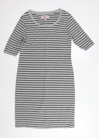 Philosophy Womens Grey Striped Cotton T-Shirt Dress Size M Round Neck Pullover