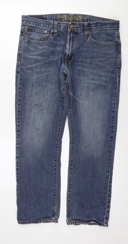 American Eagle Outfitters Mens Blue Cotton Straight Jeans Size 34 in L30 in Regular Zip