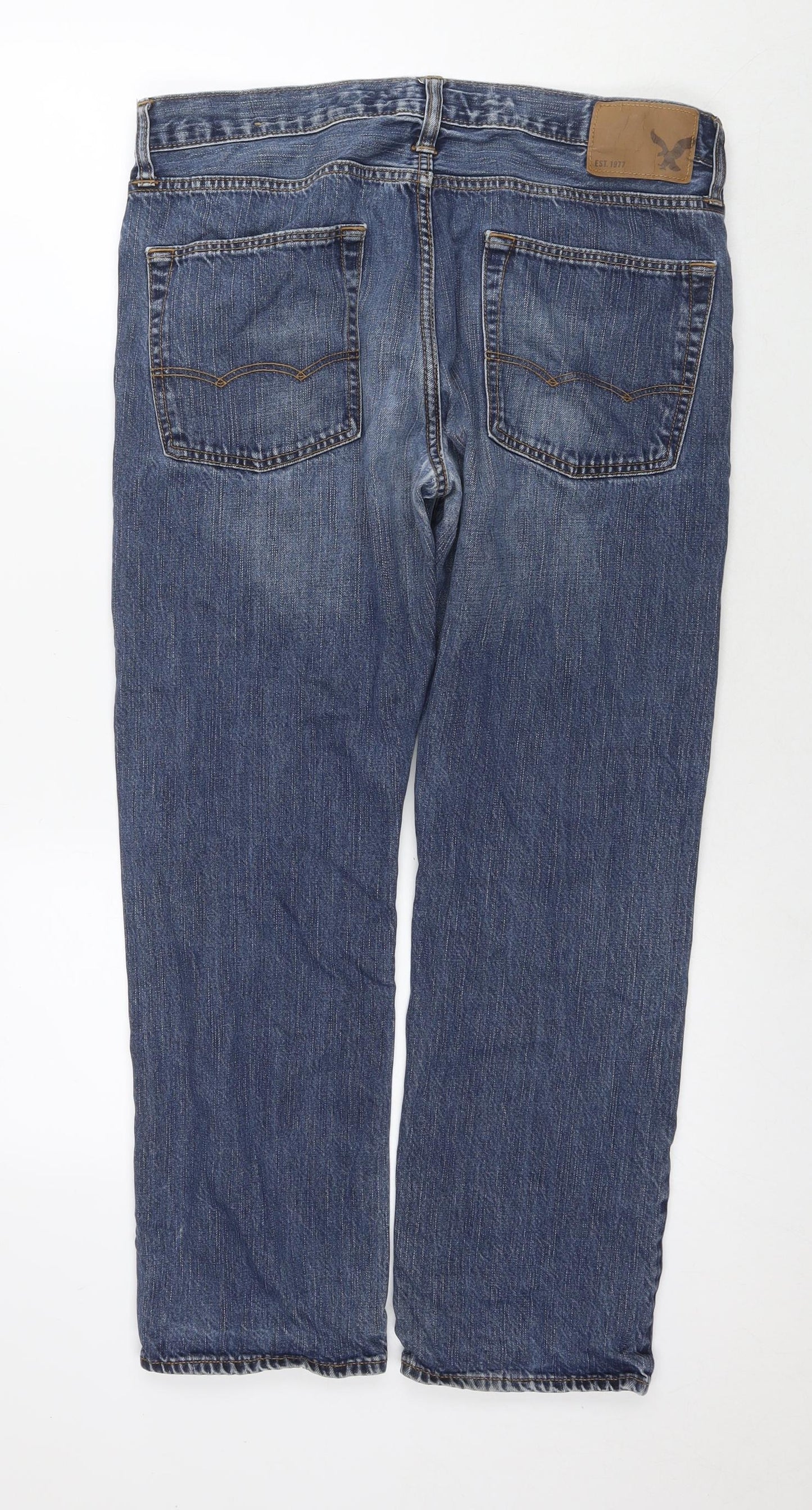 American Eagle Outfitters Mens Blue Cotton Straight Jeans Size 34 in L30 in Regular Zip