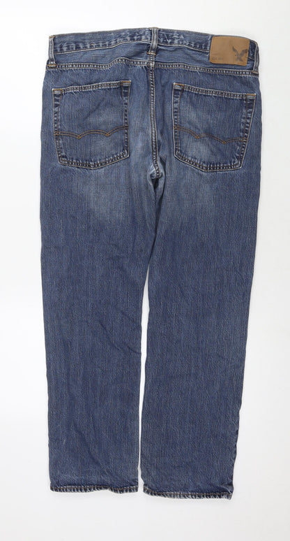 American Eagle Outfitters Mens Blue Cotton Straight Jeans Size 34 in L30 in Regular Zip
