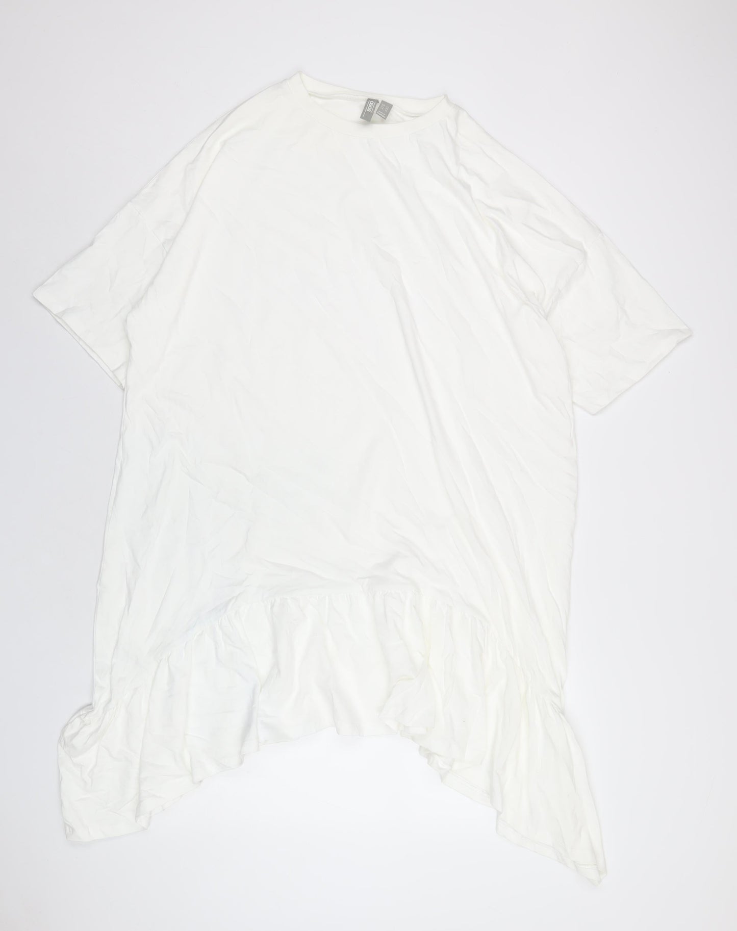 ASOS Womens White Cotton T-Shirt Dress Size 16 Round Neck Pullover