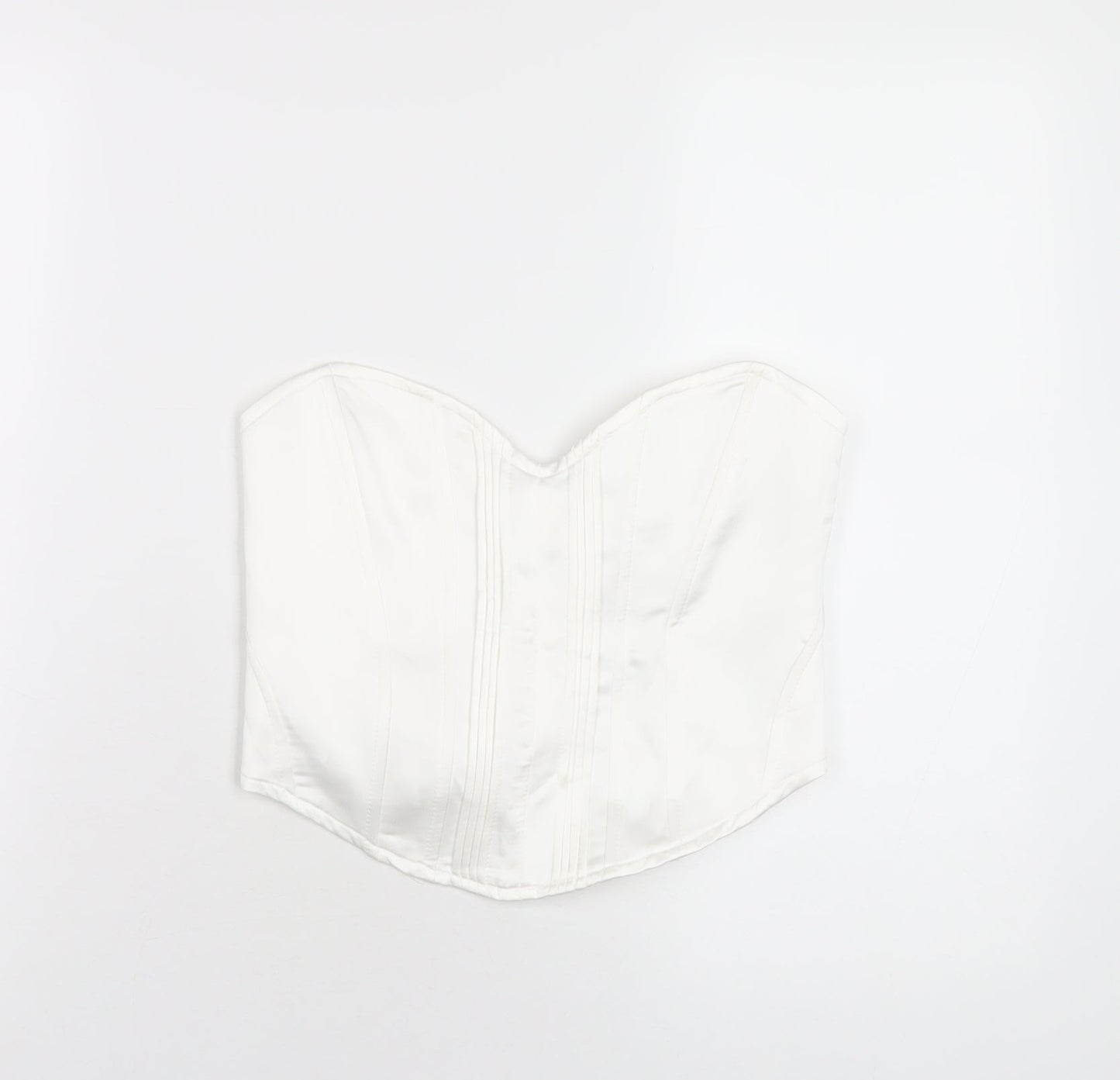 Bershka Womens White Polyamide Cropped T-Shirt Size L Sweetheart - Corset