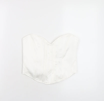Bershka Womens White Polyamide Cropped T-Shirt Size L Sweetheart - Corset