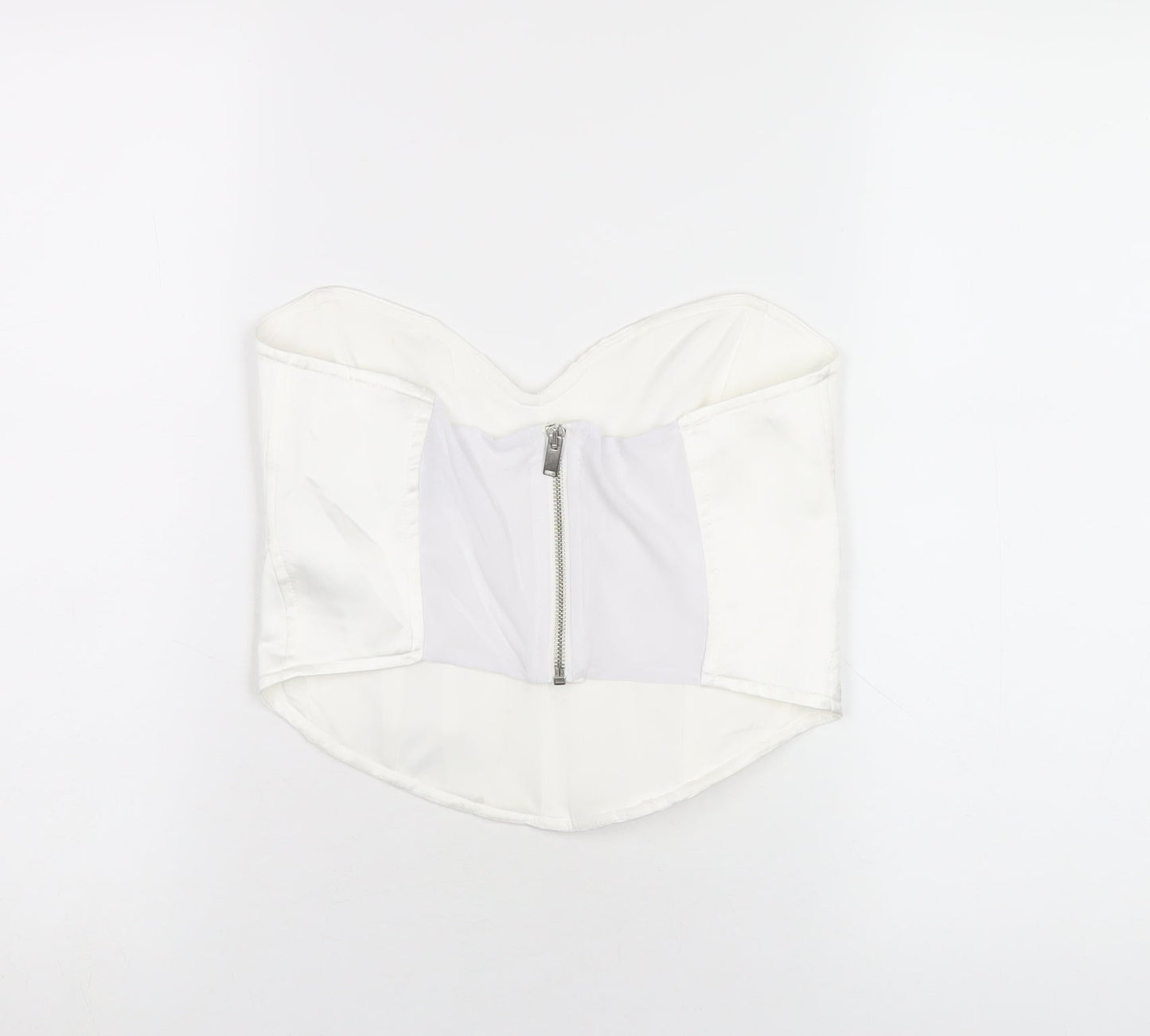 Bershka Womens White Polyamide Cropped T-Shirt Size L Sweetheart - Corset