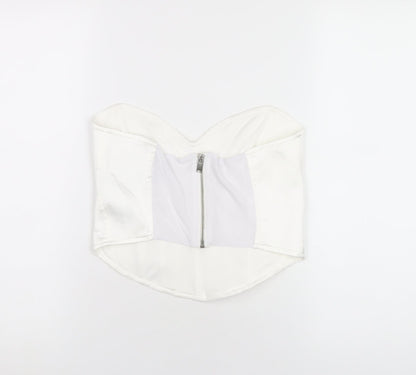 Bershka Womens White Polyamide Cropped T-Shirt Size L Sweetheart - Corset