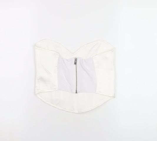 Bershka Womens White Polyamide Cropped T-Shirt Size L Sweetheart - Corset