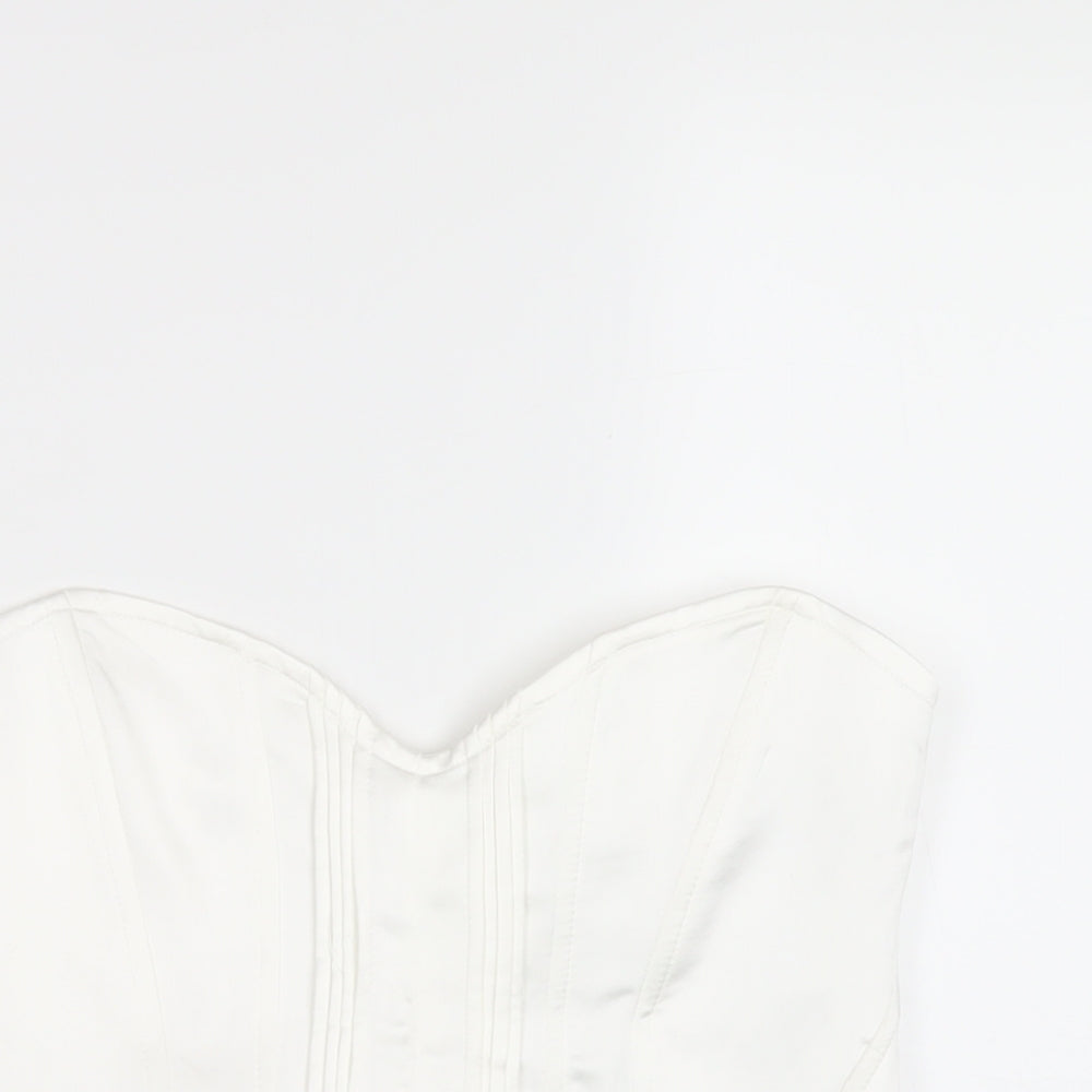 Bershka Womens White Polyamide Cropped T-Shirt Size L Sweetheart - Corset
