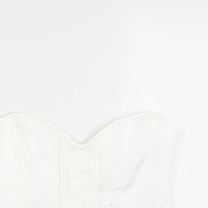 Bershka Womens White Polyamide Cropped T-Shirt Size L Sweetheart - Corset
