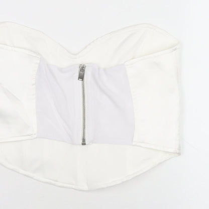 Bershka Womens White Polyamide Cropped T-Shirt Size L Sweetheart - Corset