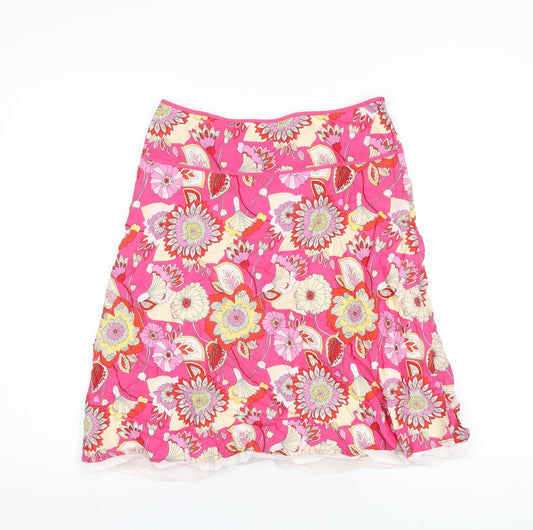 H&M Womens Pink Floral Cotton A-Line Skirt Size 8 Zip