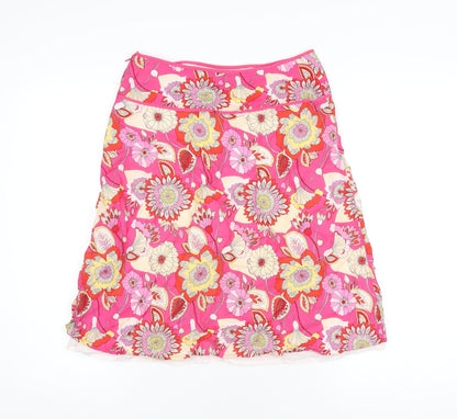 H&M Womens Pink Floral Cotton A-Line Skirt Size 8 Zip