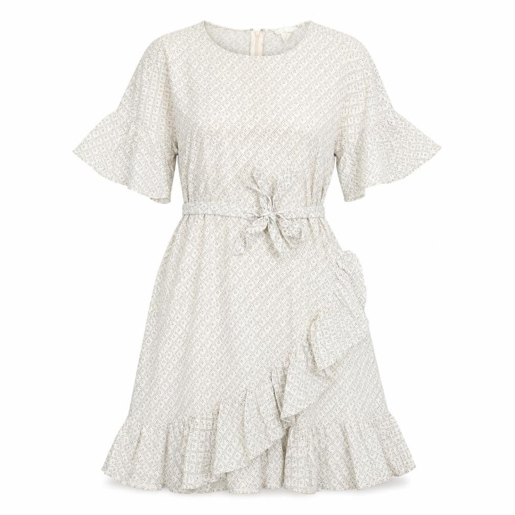 H&M Womens Ivory Geometric Cotton A-Line Size 12 Round Neck Zip