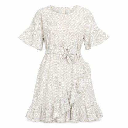 H&M Womens Ivory Geometric Cotton A-Line Size 12 Round Neck Zip