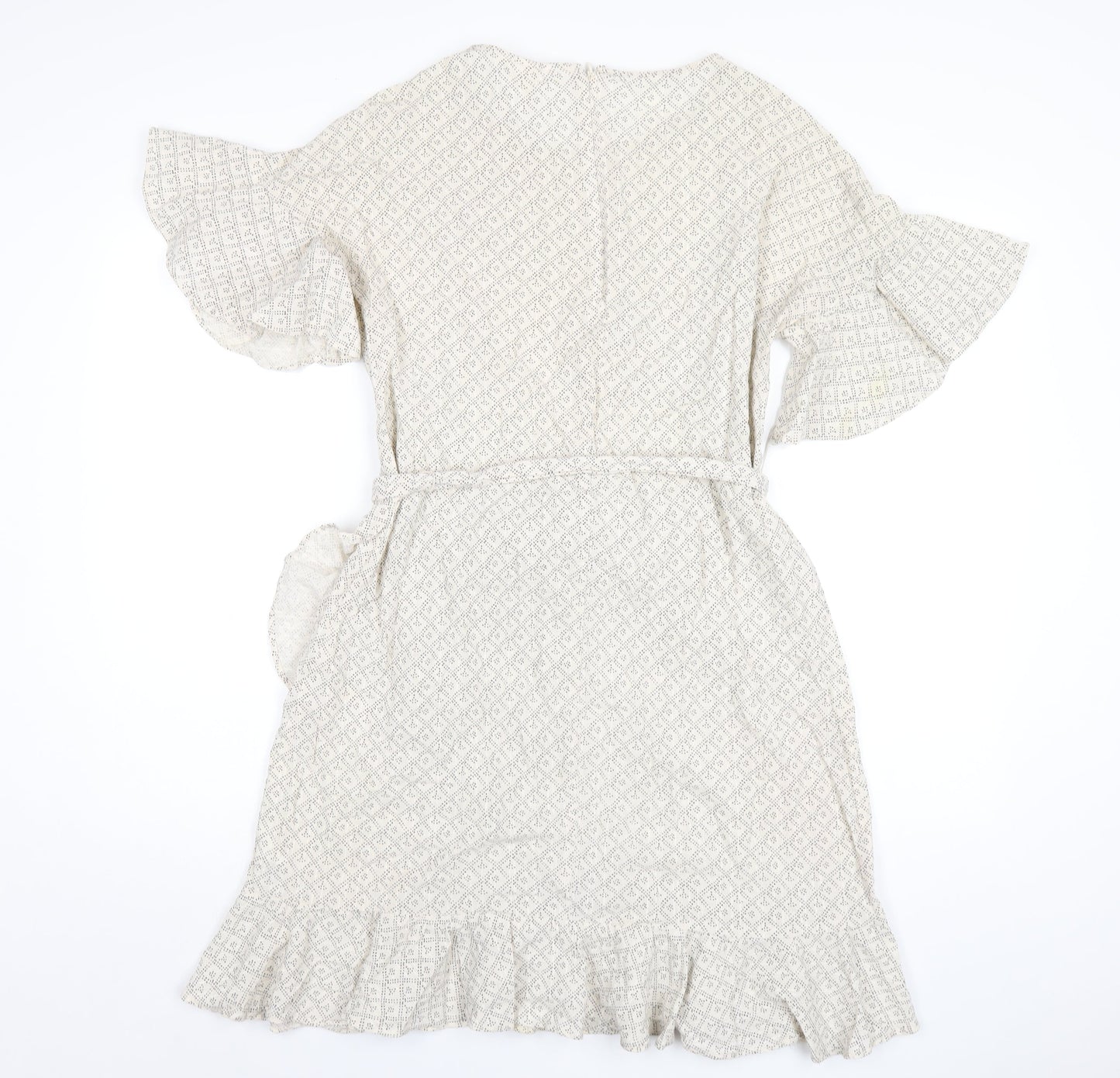 H&M Womens Ivory Geometric Cotton A-Line Size 12 Round Neck Zip