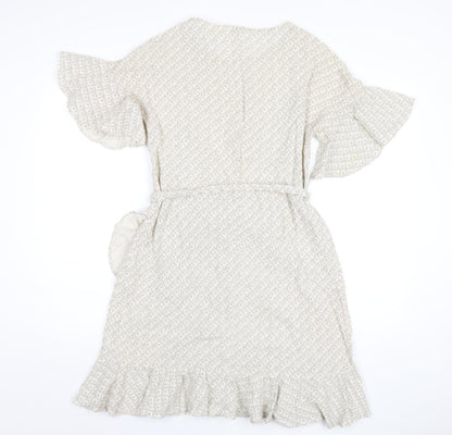 H&M Womens Ivory Geometric Cotton A-Line Size 12 Round Neck Zip