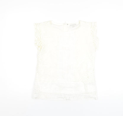 Womens UK Size 8 Apricot White Basic T-Shirt