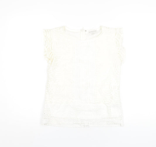 Womens UK Size 8 Apricot White Basic T-Shirt