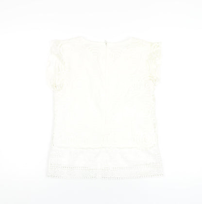 Womens UK Size 8 Apricot White Basic T-Shirt