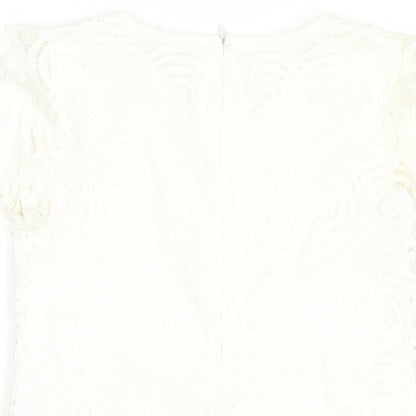 Womens UK Size 8 Apricot White Basic T-Shirt