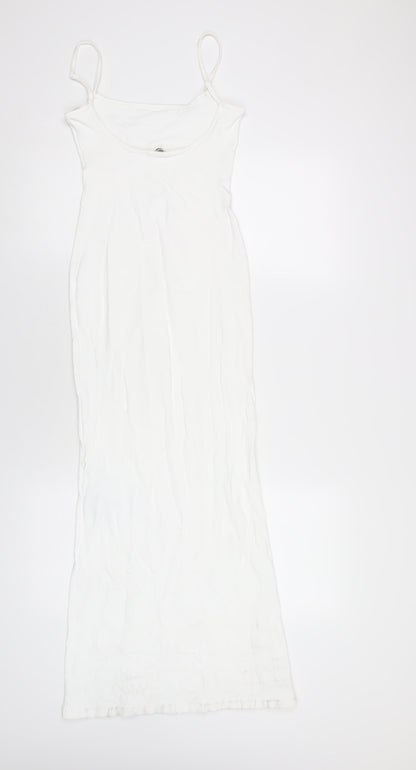 Bershka Womens White Polyamide Bodycon Size XS Scoop Neck Pullover