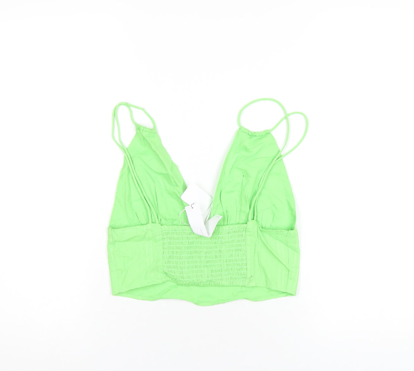 Bershka Womens Green Cotton Cropped T-Shirt Size M V-Neck