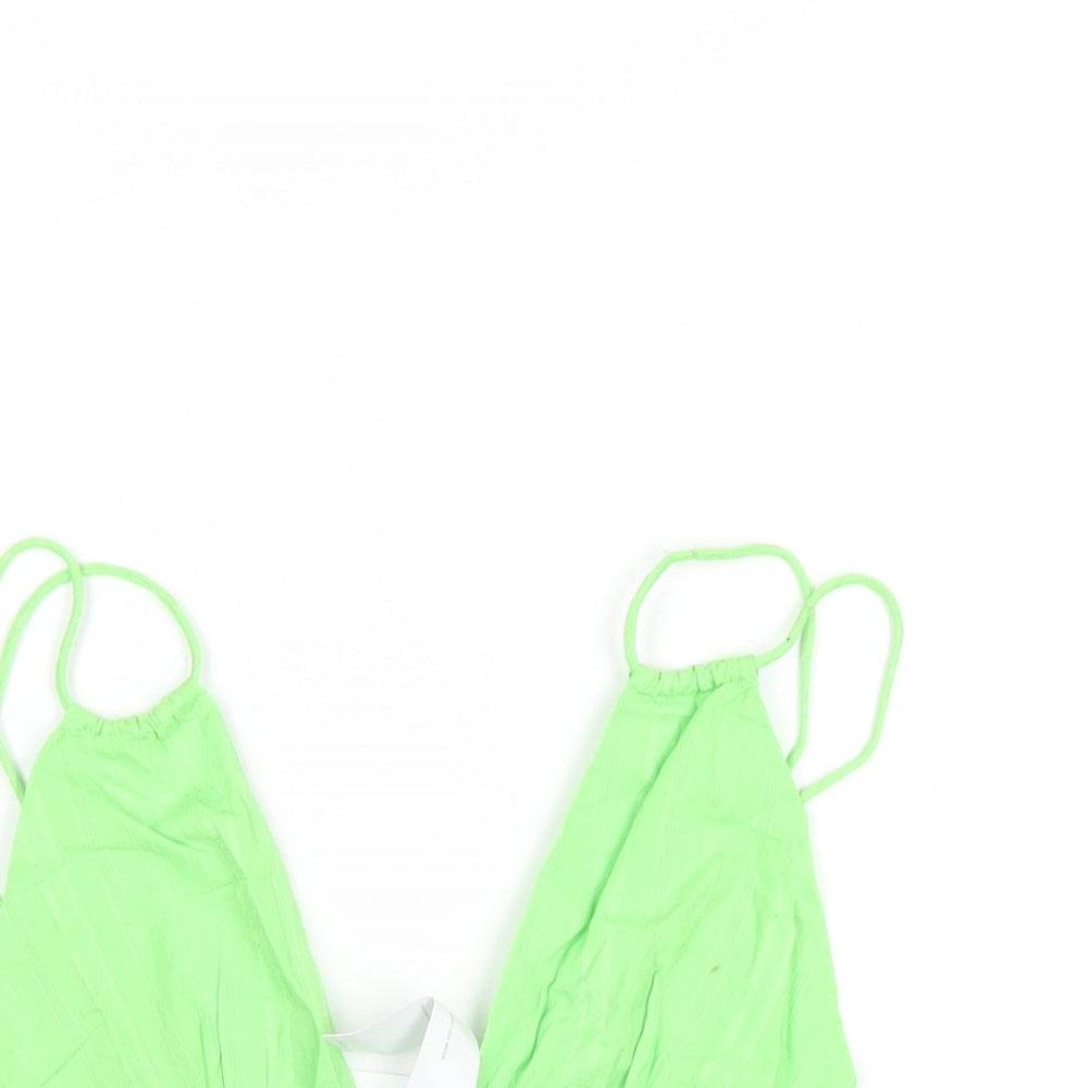 Bershka Womens Green Cotton Cropped T-Shirt Size M V-Neck